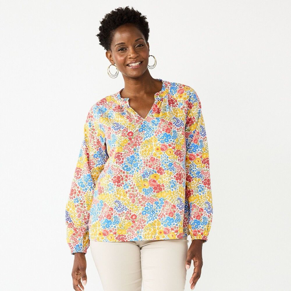 Croft & Borrow Ladies Size XL V Neck Floral Long Sleeved Top